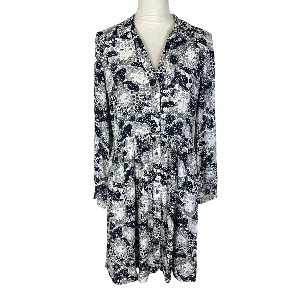 Anthropologie 34 of 52 Conversations Colloquial Faces A-Line Shirt Dress Size 8 - Picture 3 of 9